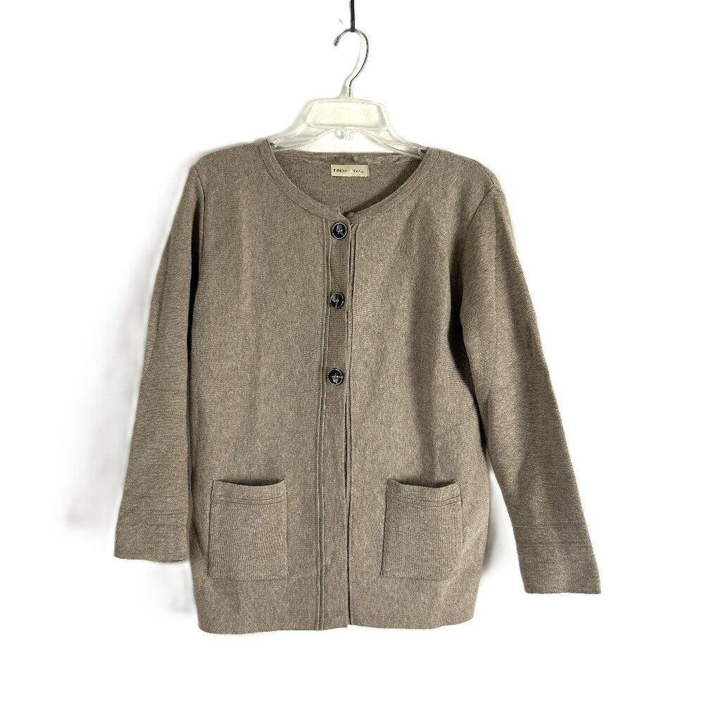 Knit Cardigan Tan 3 Button Soft L Casual Minimalist
